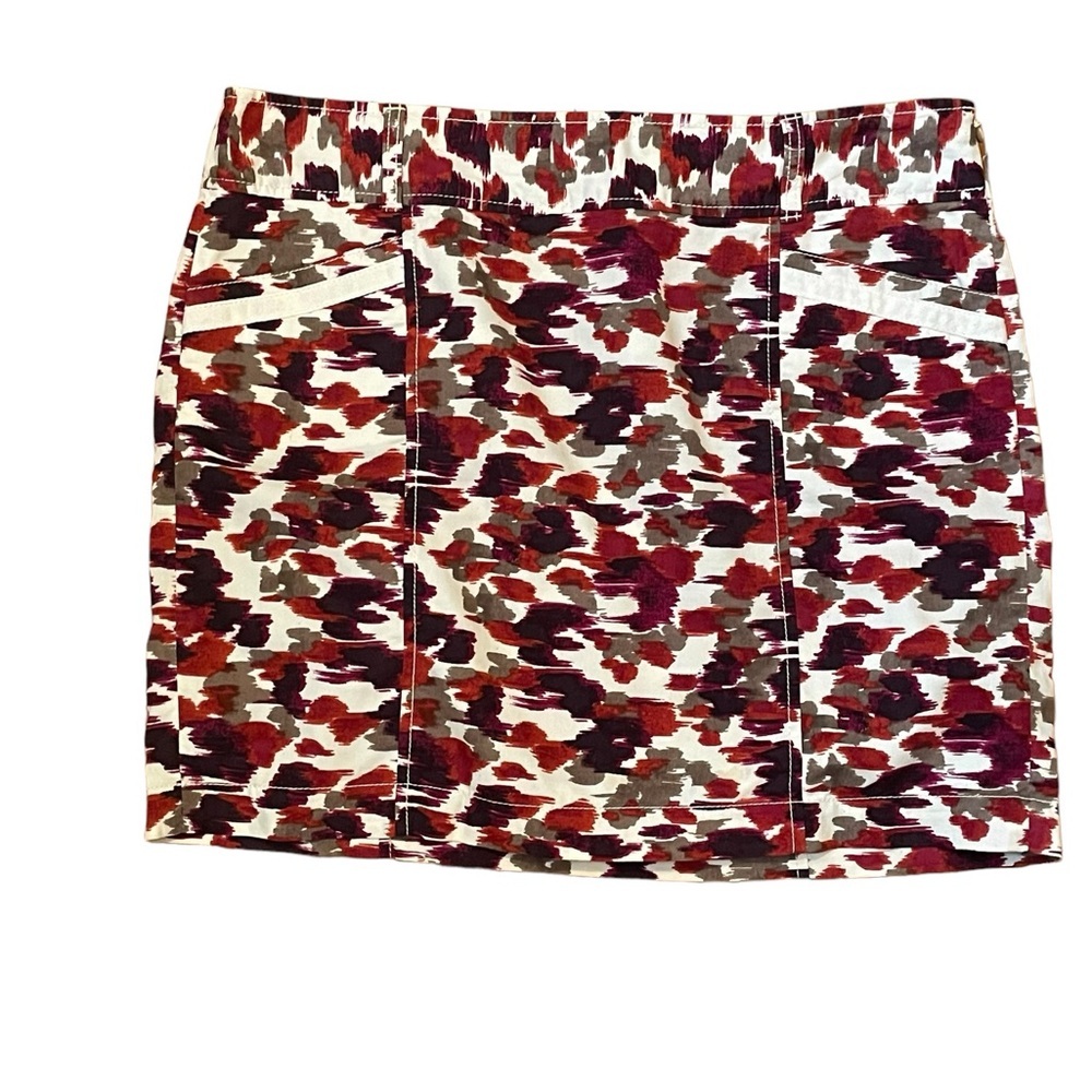 Loft multi colored straight skirt, purple/red/white, size 14 petite